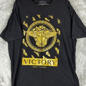 Risq Takers Mens XL Black Gold Victory Medusa Greek Key Graphic T-Shirt Tee